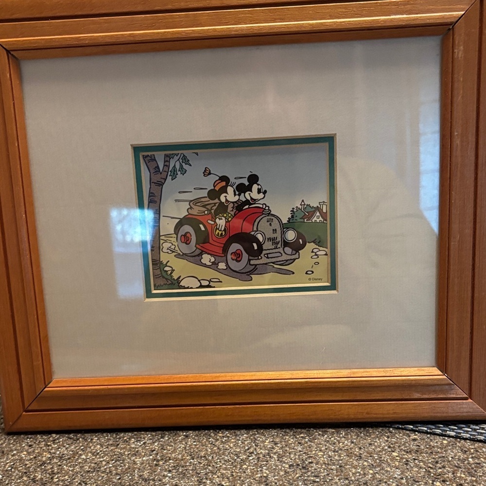 Disney Mickey and Minnie in Red Car Framed Art